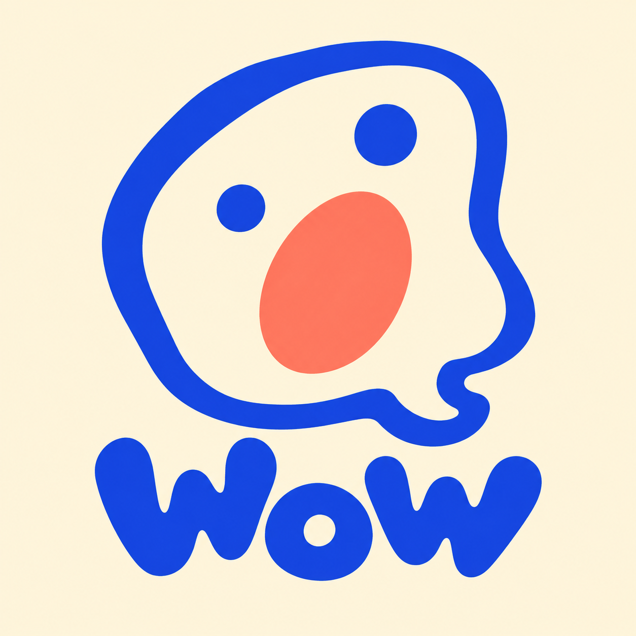 青い吹き出しとコーラル色の笑顔を描いたWowのロゴ